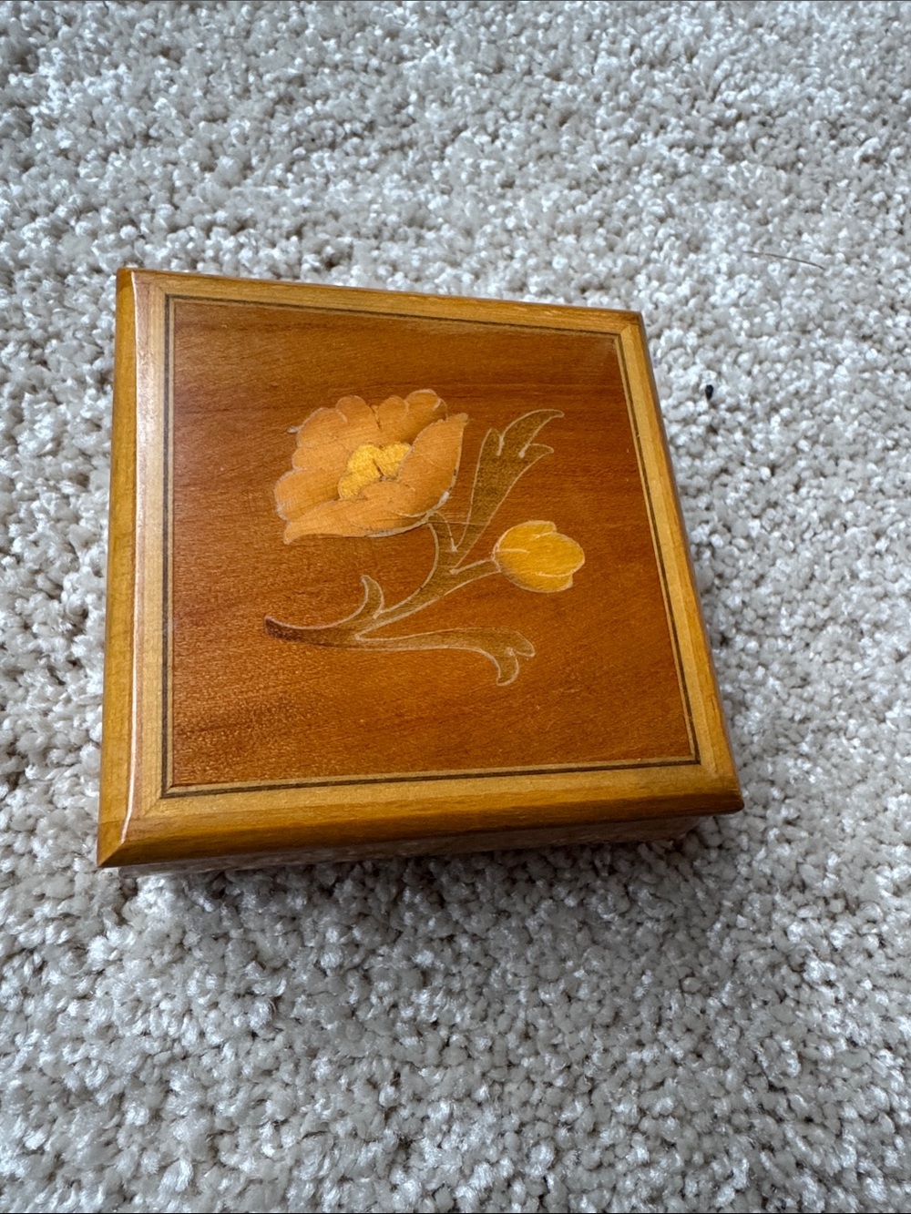 Handcrafted Wooden Trinket Box with Yellow Floral Inlay